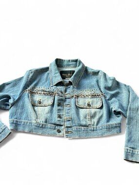 Ashley Stewart blue denim cropped jacket with beading beads     Size: 18w